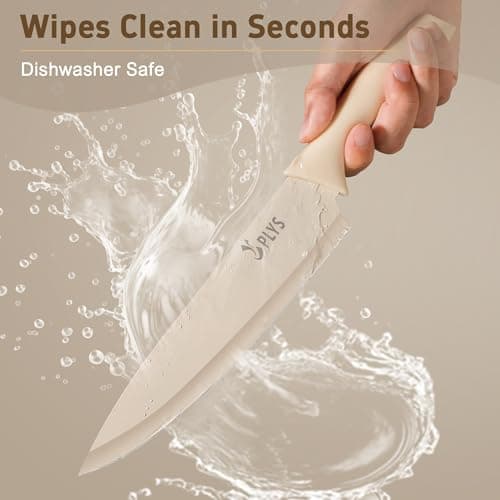 Plys Knife Set for Kitchen with Covers 14-Piece: Colorful Ceramic Coating Stainless Steel Chef Knives set for Cooking, Cutting&Chopping, Sharp Blades, Rustproof, Dishwasher Safe - Thumbnail 5