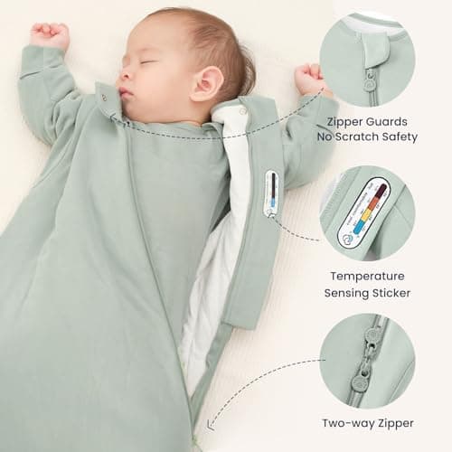 kaiya baby Unisex Sleeping Bag for Toddlers 3.5 Tog Sleep Sack 0-6 Months, Long Sleeve Sleep Sack, Wearable Blanket, One Piece with Sleeves, Gifts for Baby - Thumbnail 5