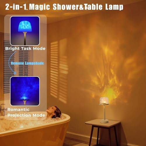 Waterproof Shower Light with Ocean Wave Projector - Rechargeable, Cordless Bathroom Lamp with 16 Colors, Remote & Touch Control, Dimmable LED for Shower, Bathtub, and Bedroom Relaxation (Khaki) - Thumbnail 5