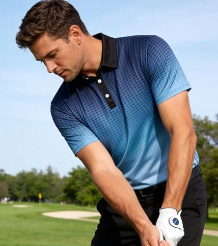uideazone Golf Shirt for Men Dry Fit Performance Polo Shirts Gradient Blue Golf Short Sleeve Moisture Wicking Golf Polo 3XL - Thumbnail 3