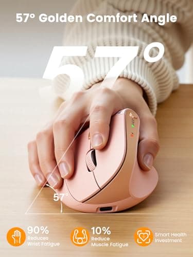 SABLUTE MAM3 Ergonomic Mouse, Rechargeable Wireless Vertical Mouse with 4 Adjustable DPI for Small/Medium Hands, Dual-Device Connectivity for Computer/PC/Laptop,Bluetooth Mouse for Window,Mac OS,Pink - Thumbnail 4