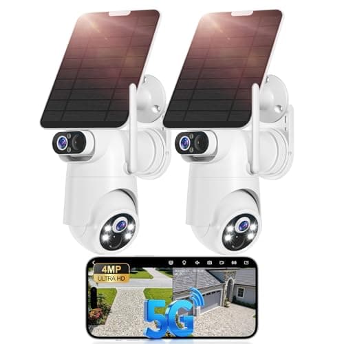 Solar Security Cameras Wireless Outdoor Dual Lens, 5G/2.4GHz WiFi Outdoor Camera for Home Security, Battery Powered / Solar Camera Outdoor Wireless,PIR Alarm,Color Night Vision,Cloud/SD Storage -2Pack - Image 1