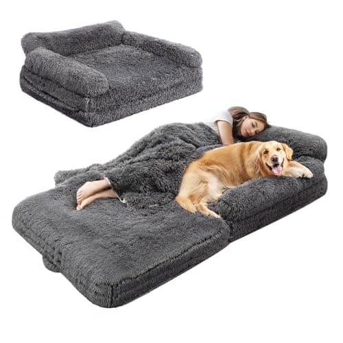 OtterOasis Foldable Human Dog Bed for Adults, Fluffy Human Sized with Blanket, Orthopedic Washable Dog Bed with Memory Foam and Water Repellent Liner for Pet (Grey, 72 * 44 * 10 inch) - Image 1