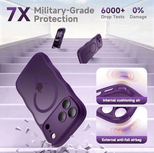 XWZ for iPhone 17 Pro Max Case for Women Girls,【Compatible with MagSafe】,【Camera Control】,【Full Camera Protection】, Cute Wave Magnetic Phone Case for iPhone 17 Pro Max,Dark Purple - Thumbnail 3