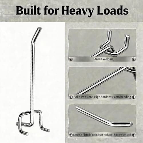 Relivox 36 Pack Heavy Duty Pegboard Hooks, Assorted Sizes Metal Hangers - Thumbnail 3
