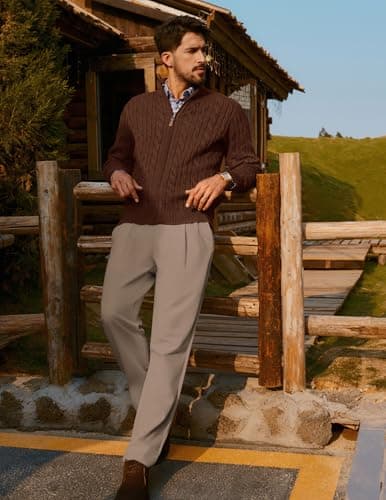 PJ PAUL JONES Men Vintage Casual Khaki Pants Lightweight Pleated Dress Pants Trousers with Pockets for Office M - Thumbnail 4