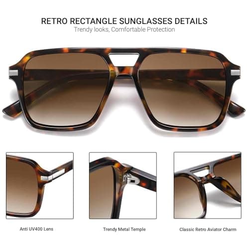 AOJINOJO Retro Aviator Sunglasses for Women Men Classic 70s 90s Vintage Trendy Square Aviators(Black/Grey+Tortoise/Gradient Brown) - Thumbnail 4