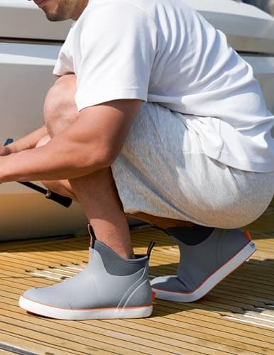 Trudave Deck Boots for Men, Waterproof Rain Boots with High Traction, Slip On Saltwater Fishing Boots Neoprene Rubber Ankle Boots for Boating Sailing - Thumbnail 3