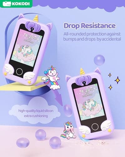 KOKODI Kids Smart Phone Toys, Birthday Gifts Unicorn Toddler Play Phone for Girls 3-10, Touchscreen HD Dual Camera Cell Phone, Travel Toy Preschool Learning Toy for Kids (Purple) - Thumbnail 2