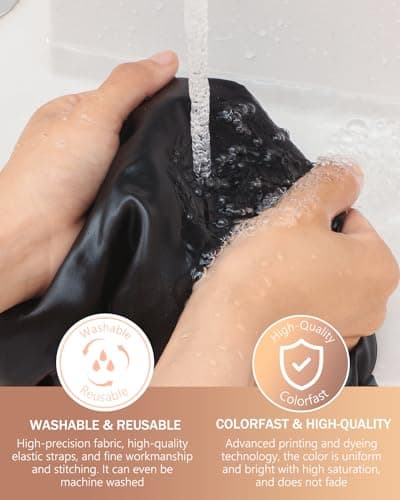 mikimini Large Shower Cap for Women Long Hair, Black, Reusable Waterproof Double Layers XL Washable Colorfast Odorless High-Quality Shower Cap for Men with Vibrant Orange Edge - Thumbnail 6