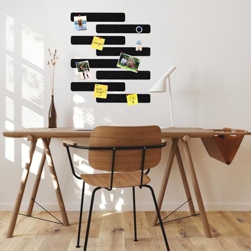 HULAVO 8Pcs Rectangle Felt Cork Board Bar Strips with 35 Pushpins, Self-Adhesive Bulletin Board Strips for Office School Home Wall Decor Stickers Memos Schedules Photos Display -Black - Thumbnail 2