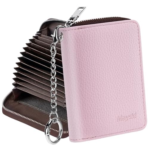 Mayski Credit Card Holder, Zipper Credit Card Wallet for Women, Small Accordion Card Cases Holder, KeyChain Wallet, Business Card Holder, Champaign Pink - Image 1