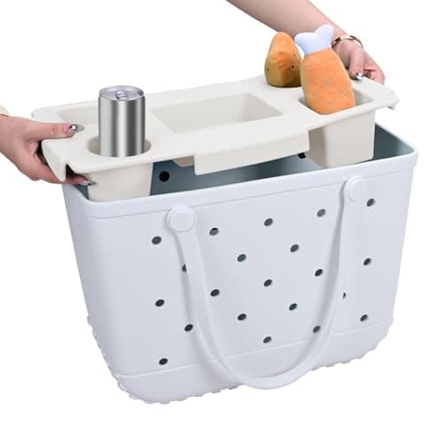 ZYTONGMAO Tote Topper Tray Accessories for Bogg Bag Large Only – Waterproof EVA Table Top Organizer Lid with Cup Holder, Snack, Phone & Drink Holders for Beach, Pool, Picnic, Travel (White) - Thumbnail 4