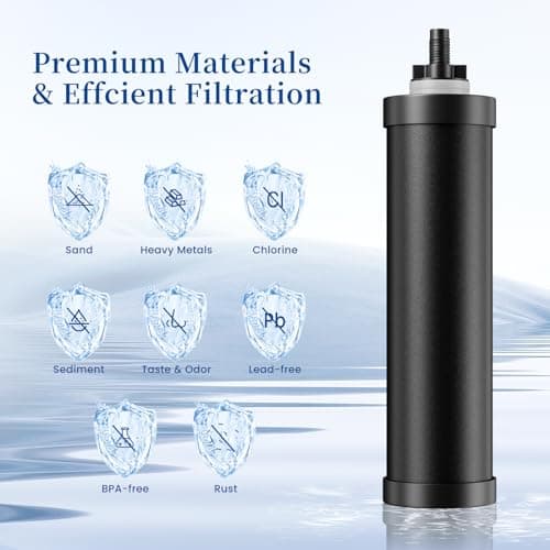 OEMIRY Gravity Water Filter System, 2.25G Stainless Steel Countertop System Water Purifier, Reduce 99% Chlorine for Home Camping Backpacking RVing, 2 Carbon Filters - Thumbnail 4