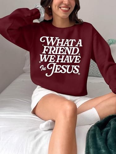 QLIPIN Christian Sweatshirts Women Jesus Sweatshirt: Religious Faith Shirts Bible Verse Inspirational Long Sleeve Top Wine Red - Thumbnail 5