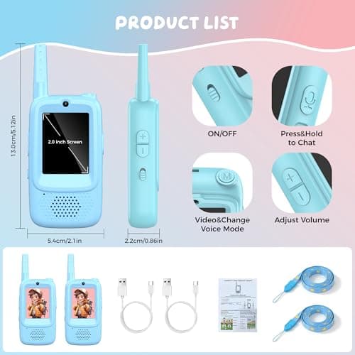 Video Walkie Talkies for Kids, 2 Pack Rechargeable Walkie Talkie with Screen, Long Range 2 Way Radio with 4 Voice Effect, Christmas Birthday Gift for Age 3-12 Boy Girl Indoor/Outdoor - Thumbnail 6