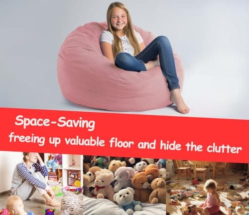 Bean Bag Cover for Organizing Plush Memory Foam Stuffed Animal Bean Bag Storage Soft Washable Premium Corduroy Organizer Keep Room Clutter Stuffable (Without Filling) X-Large - Thumbnail 4