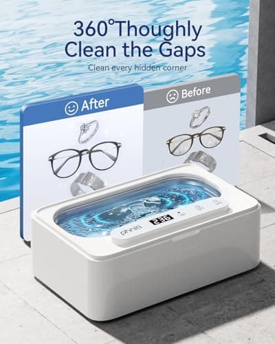 Phniti Ultrasonic Jewelry Cleaner, 47kHz Professional Ultrasonic Retainer Cleaner Machine for Dental Cleaning Three Cleaning Modes, Mouth Guard, Watch, Ring, Diamond, White - Thumbnail 3