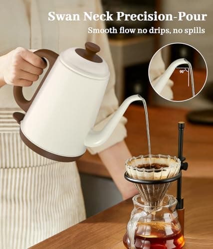 YTLAD Gooseneck Electric Kettle 1L, 1000W Fast Boiling for Pour-Over Coffee & Tea, 304 Stainless Steel BPA-Free, Precise Flow Spout, Auto Shut-Off & Boil-Dry Protection, Retro Style (White) - Thumbnail 3