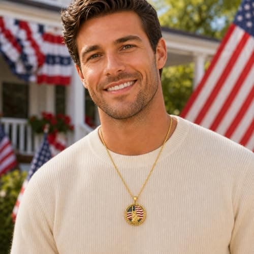 Uloveido United States Patriotic Necklace | 250th Anniversary USA 1776-2026 Pendant | Gold Plated Copper Statue of Liberty & Flag Jewelry | 2mm Stainless Steel O-Chain 45+5cm | Independence Day Gift for Men WomenYA7089 - Thumbnail 2
