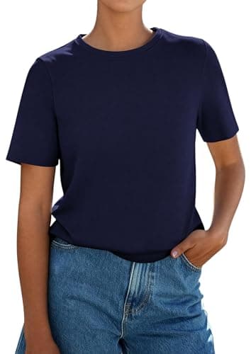 PRETTYGARDEN Womens Short Sleeve Tops Summer 2026 Casual Crewneck Cotton Basic Tee Shirts Fashion Clothing Spring Outfits(Navy,Medium) - Thumbnail 2