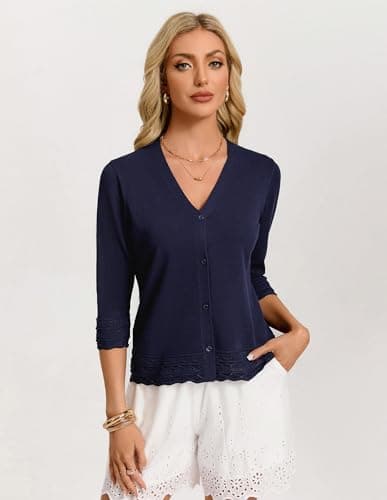 GRACE KARIN Women's 3/4 Sleeve Cardigans Lightweight Summer Spring Cardigans for Women Button Up Cardigan(Navy Blue,x-Large) - Thumbnail 4