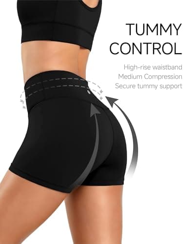 MXYMXY Women's 6" High Waisted Workout Gym Biker Shorts Butt Lifting Black - Thumbnail 3