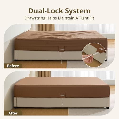 Queen Fitted Sheet Only with Drawstring and 360° Elastic for Tight Fit, 100% Long-Staple Cotton Dual-Lock Fitted Queen Sheet, Luxury Soft and Comfort, 1000 TC, Deep Pocket Fits 8" to 16" Mattress - Thumbnail 3