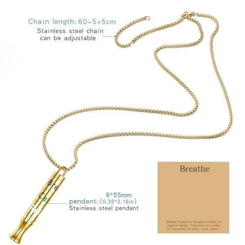 Fidget Necklace with Spinning Calm, Breathe, Relax Charms - Sensory Anxiety Relief & Deep Breathing Aid Stainless Steel Necklaces for Women Men (Gold) - Thumbnail 4