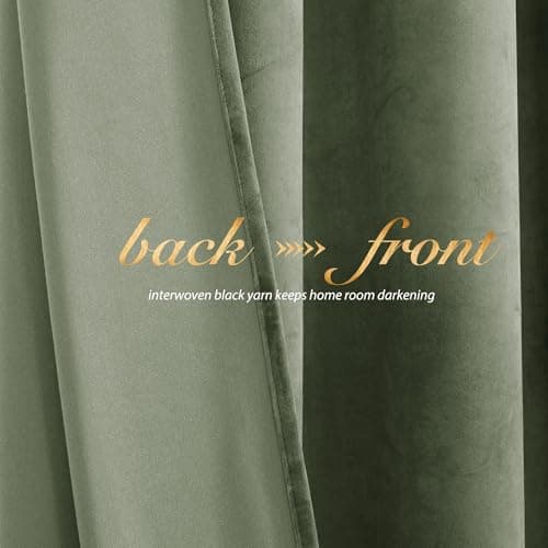 NICETOWN Sage Green Blackout Velvet Curtains 96 inches Long 2 Panels (52-inch Wide), Farmhouse and Sleek Velvet Drapes and Curtains for Doorway, Office, Dorm - Thumbnail 6