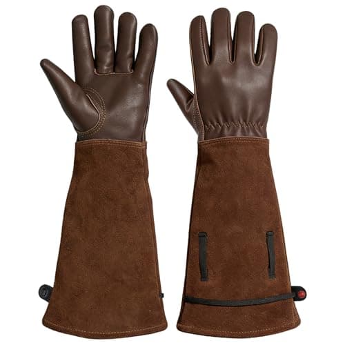 Aegend Women’s Garden Gloves, Long Elbow Cuff Adjustable Strap, Sun & Dirt Protection, Cowhide Leather, Breathable Comfortable for Gardening, Fit Small Hands for Gardeners (Brown, S)