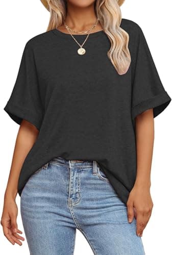 GKBK Womens Oversized T Shirts Crew Neck Short Sleeve Tops Spring Summer Business Dressy Casual Loose Fit Workout Work Basic Tee Blouse 2026 Beach Vacation Trendy Plus Size Clothes Outfit Black XL - Image 1