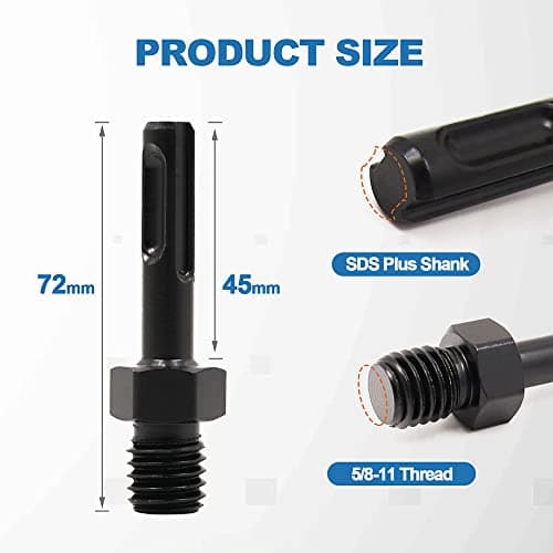 BRSCHNITT Core Drill Bit Adapter 5/8"-11 Male Thread to SDS Plus Shank for Diamond Hammer Power Drill - Thumbnail 2