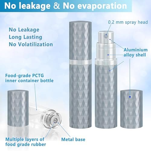 Qavhun Travel Perfume Atomizer Bottle Refillable - 5ml Leakproof Fragrances Perfume Atomizer, Portable Perfume Sprayer, Perfume Refillable Bottle for Traveling (Gray) - Thumbnail 3