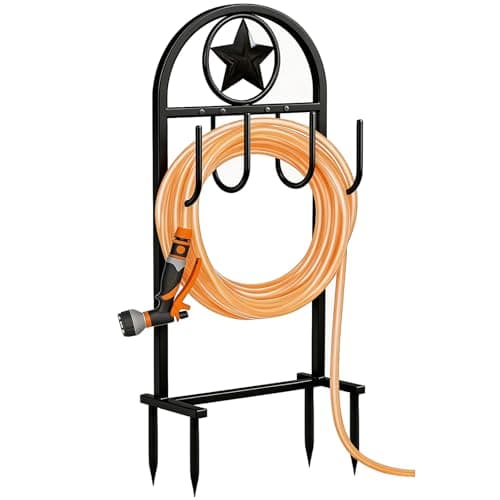 SHOMEXTOL Garden Hose Holder - Upgraded Sturdy Hose Pentagram Holder, Freestanding Heavy-Duty Hose Reel, Sturdy Water Hose Holder and Hose Storage for Outside, Lawns and Yards,Black - Image 1