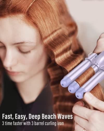 Waver Curling Iron Wand - BESTOPE PRO 5 in 1 Curling Wand Set with 3 Barrel Hair Crimper for Women, Fast Heating Crimper Wand Curler in All Hair Type, Women Gifts - Purple - Thumbnail 3