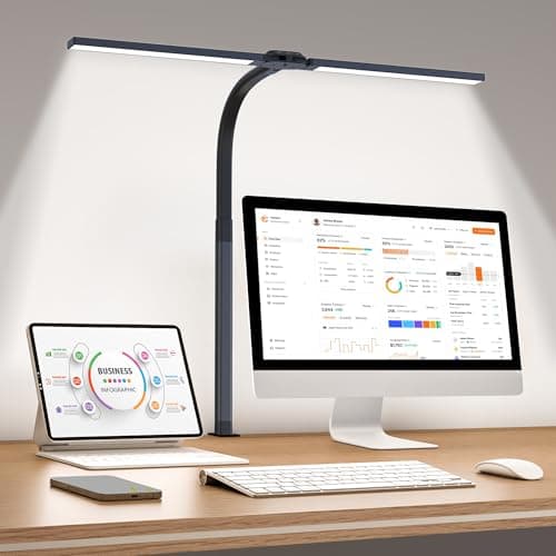LED Desk Lamp for Home Office, Eye-Caring Desk Light with Clamp, 24W Double Head Architect Task Lamp Stepless Dimming, Flexible Gooseneck Bright Table Lamp for Study Reading Workbench Drafting - Image 1