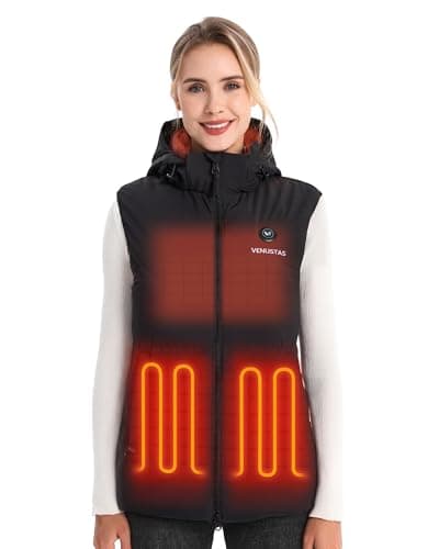 Venustas Women’s Heated Down Vest with Battery, 12H Long-Lasting Electric Heated Vest, Lightweight Water-Resistant Puffer with Detachable Hood - Image 1