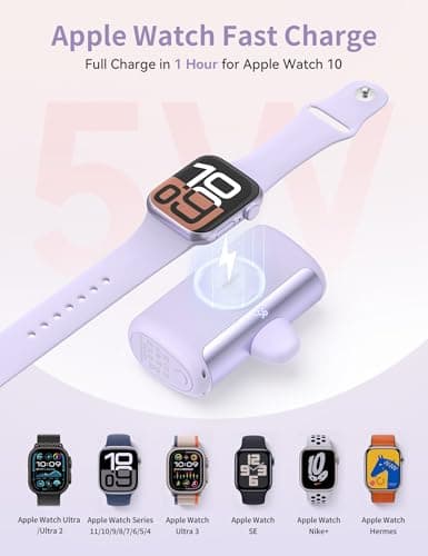 RORRY PalmGo Portable Charger, 10000mAh PD 22.5W Fast Charging Mini Power Bank with Built-in USB C Connector, 3-in-1 Battery Pack for iPhone 17/16/15 Pro/Max, Apple Watch Ultra/11/10/SE, iPad, White - Thumbnail 5