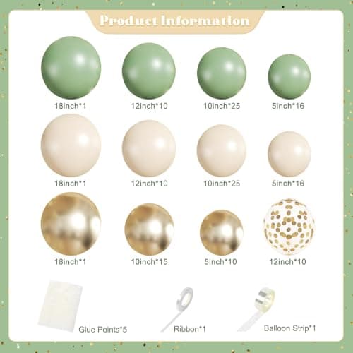 Sage Green Gold Balloons Arch Kit, 140Pcs Pastel Sage Green Gold Sand White Confetti Balloons for Wedding Bridal Shower Spring Birthday Party Decorations - Thumbnail 4