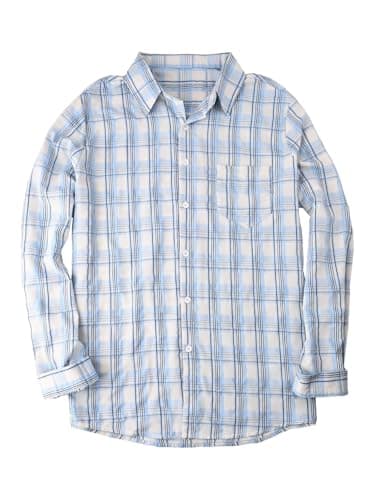 BAYAMO Men's Button-Down Plaid Shirts Casual Long Sleeve Cotton Linen Shirts for Men Fashion Business Shirt Blue L - Thumbnail 4