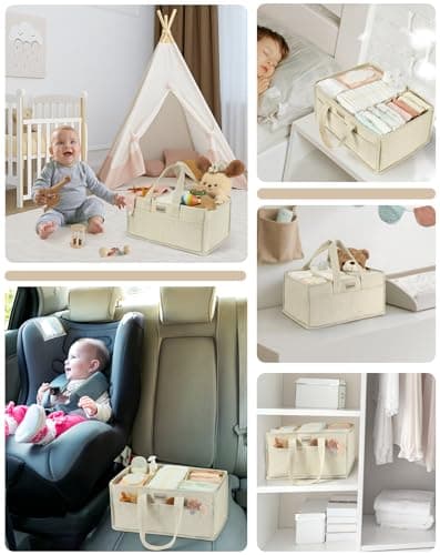 URMYWO Diaper Caddy Organizer - Portable Baby Diaper Caddy with Handle, Large Nursery Organizer Storage Basket for Newborn Essentials, Baby Registry Must Have Shower Gift for Home and Car Travel - Thumbnail 6
