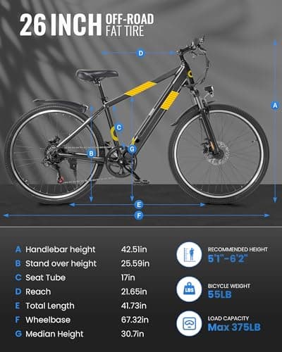 MULTIJOY Electric Bike for Adults,26" E-Bike with 700W Peak Motor 21-Speed,Up to 50 Miles Removable Battery,Front Fork Suspension Dual Disc Brakes,Ebikes for Adults Commute Mountain Beach All Terrain - Thumbnail 6