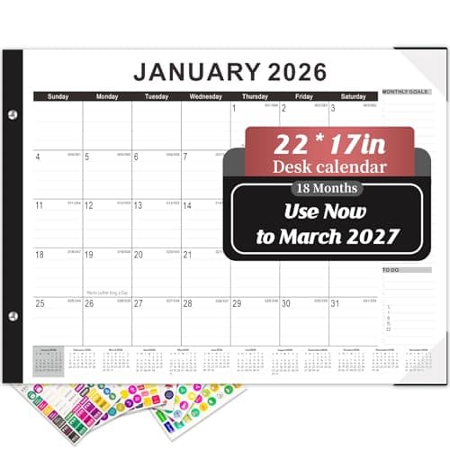 Gannyfer Desk Calendar 2026, Large 2026 Desk Calendar 22" x 17", Use Now to March 2027, 18 Monthly Academic Desktop Calendar 2026 with To-Do List, 2026 Calendar for Office, School, Home(6 Stickers)
