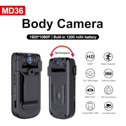 Mini Body Camera 1080P with Audio & Video Recording Small POV Cam with 64G Card - Wearable Personal Portable Cameras Recorder DV - Night Version Camcorder for Security Work Records Guard Traveling - Thumbnail 2