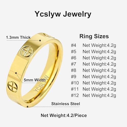 YCSLYW Ladies Stainless Steel Ring Love Friendship Ring Golden High Polishing, low allergy Wedding Jewelry Valentine's Day Birthday Gift, 5-10 - Thumbnail 2