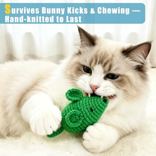 Retro Shaw Catnip Toys Crochet Mouse 6 Pcs - 100% Natural Catnip & Silvervine Blend Yarn Cat Nip Mice, Durable Hand-Knitted Teething Chew Toy for Indoor Cats & Kittens, Interactive Play & Dental Care - Thumbnail 2
