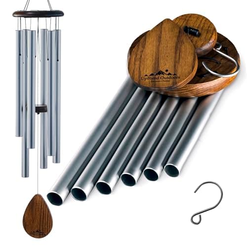 UpBlend Outdoors Wind Chimes for Outside, Gift for Mom, Deep Tone, Sympathy Gifts for Loss of Loved One, Patio Decoration, Memorial Windchimes, 38" Silver - Image 1
