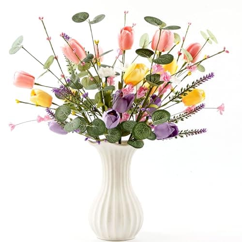Acfruits 6 Pcs Wildflowers Artificial Flowers Daisies and Tulips Faux Wildflowers Spring Flowers Artificial for Decoration Spring Silk Floral Arrangement Table Centerpieces Home - Image 1