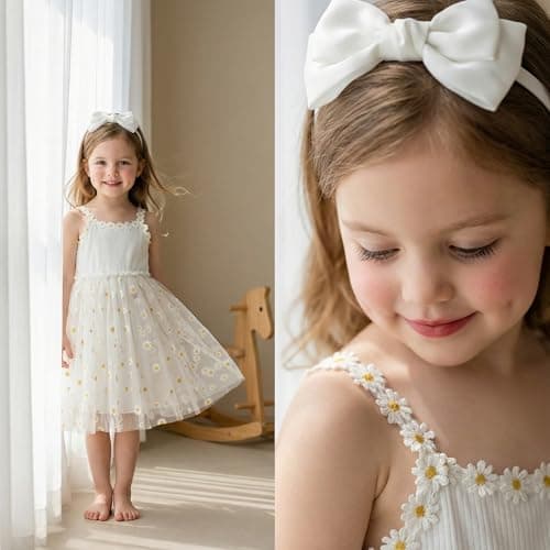 Toddler Girl White Daisy Dress Tulle Layered Easter Sundress Boutique Floral Party Outfit for Little Girls Summer Sleeveless 4-5T - Thumbnail 6